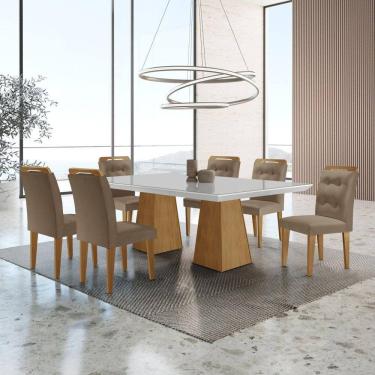 Imagem de Mesa Inovare 180 Tp Mdf Vidro/canto Reto com 6 Cadeiras Valentina capuccino/Imbuia/Imbuia Ripado/Serig. Off