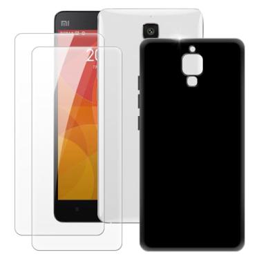 Imagem de MILEGOO Capa para Xiaomi Mi 4 + 2 peças protetoras de tela de vidro temperado, capa ultrafina de silicone TPU macio à prova de choque para Xiaomi Mi 4 (5 polegadas) preta