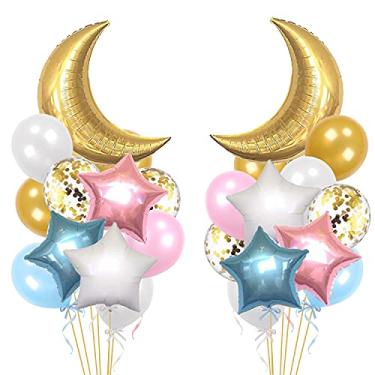 Imagem de 34 PCS Twinkle Little Star Baby Shower Birthday Party Decoration,Moon and Star Mylar Balloons for Gender Reveal Party,Blue Pink White Gold Confetti Latex Balloons