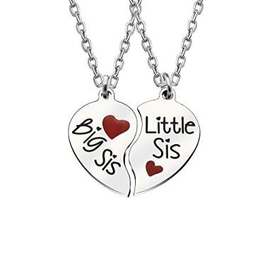 Imagem de Colares com pingente Sister Big Little Sister Conjunto de joias de aço inoxidável pacote com 2 peças, Metal