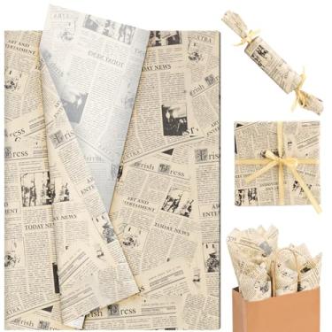 Imagem de Papel de papel de jornal vintage 100 folhas, preto 50,8 x 35,5 cm papel de embrulho de presente retrô kraft revista artesanato papel de jornal para dia dos namorados casamento festa de aniversário