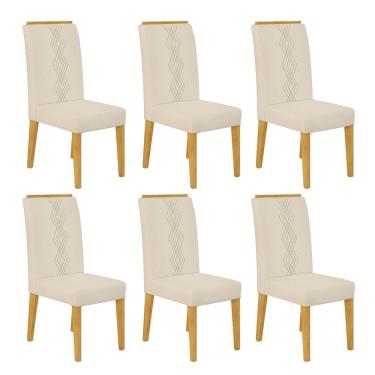 Imagem de Conjunto com 06 Cadeiras Yasmin Cedro Linho Neve DJ Móveis