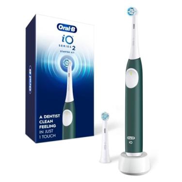 Imagem de Oral-B Kit inicial de escova de dentes elétrica recarregável iO Series 2, verde floresta com 2 cabeças de escova - sensor de pressão automático para proteger as gengivas - 3 modos - temporizador de 2