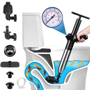 Imagem de Luney Desentupidor de vaso sanitário, ferramenta de remoção de entupimento de dreno de cobra, pistola Blaster de drenagem de ar de alta pressão com barômetro visual, ferramenta desentupidor de