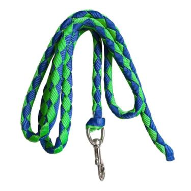 Imagem de harayaa Corda de chumbo para cavalo com clipe de pressão, equipamento equestre com rédea forte para gado, corda trançada de cavalo, 4 m, verde e azul