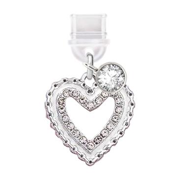 Imagem de ELISE & FONDA TP374 Tipo-C porta de carregamento USB plugue antipoeira pequeno cristal amor coração charme celular para iPhone 15/Samsung/OnePlus/Xiaomi/oppo telefones Android (branco), approx..1.9 cm