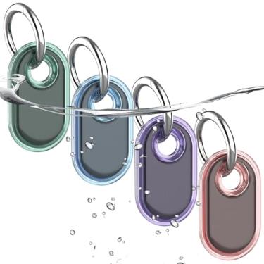 Imagem de Pacote com 4 unidades, à prova d'água, compatível com suporte Samsung Galaxy SmartTag2, capa protetora TPU GPS Tracker para Samsung Tag 2 com chaveiro, capa inteligente anti-arranhões (rosa, azul,