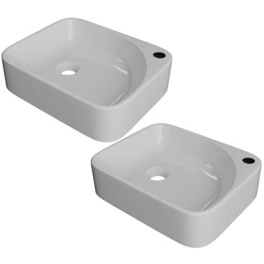 Imagem de Kit 02 Cubas de Apoio Retangular Para Banheiro Lavabo Cross C01 RO36W Branco - Lyam