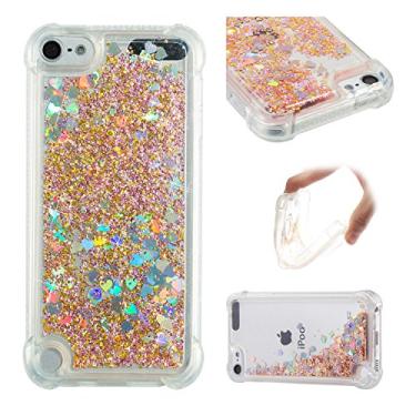 Imagem de LEMAXELERS Compatível com iPod Touch 7, capa líquida com glitter flutuante, areia movediça, à prova de choque, capa de TPU macio de silicone brilhante para iPod Touch 5 / Touch 6. YBL Love Gold