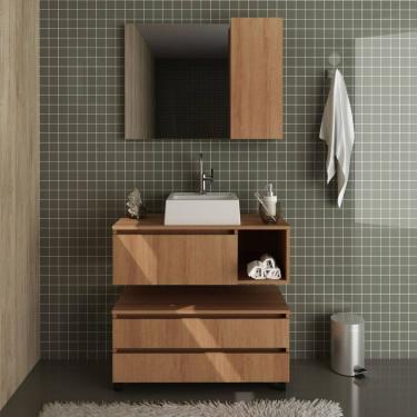 Imagem de Kit Banheiro Completo com Gabinete Espelheira Cuba Amêndoa