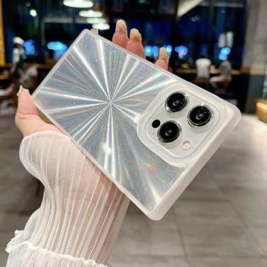 Imagem de Capa para iPhone 14Pro Max Glitter Dazzling Squares Silicone Aurora Feather Veil Pattern Capa protetora macia, Aurora, para iPhone 14Pro Max