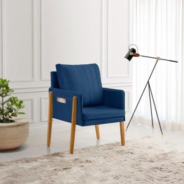 Imagem de Poltrona Milão Veludo Premium em Madeira Maciça Tratada com Bolsa Lateral para Objetos (2, Azul)