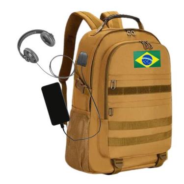 Imagem de mochila masculina militar cabo de aço com entrada usb fone 45l reforça