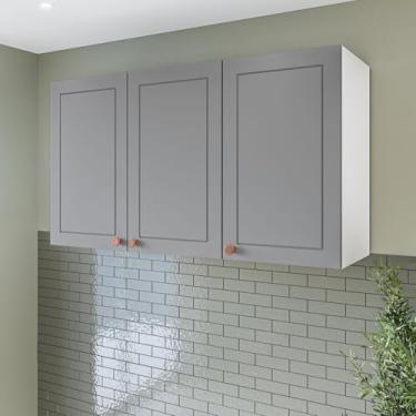 Imagem de Armário Aéreo 3 Portas 120 Cm Pérola Yescasa Branco/Cinza