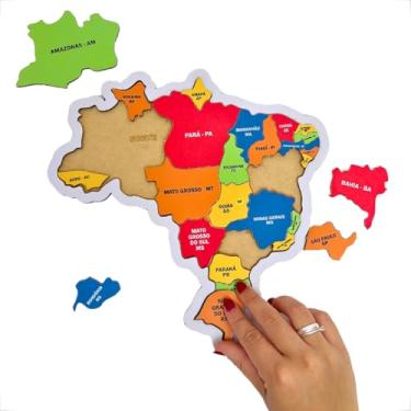 Imagem de Brinquedo Quebra Cabeça Infantil Em Mdf 26 Pçs Mapa Estados Do Brasil