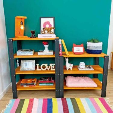 Imagem de Conjunto Estante Aparador de Madeira Woods 4 e 3 Prateleiras Sarrafead