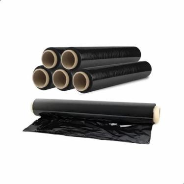 Imagem de Kit Com 5 Stretch Preto Bobina Filme 500mm X 0,025 Rolo 1 Kg - Embala 