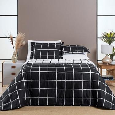 Imagem de Cobre Leito Queen Dupla Face Grid Micro Percal 200 Fios Austin 3 Pçs -