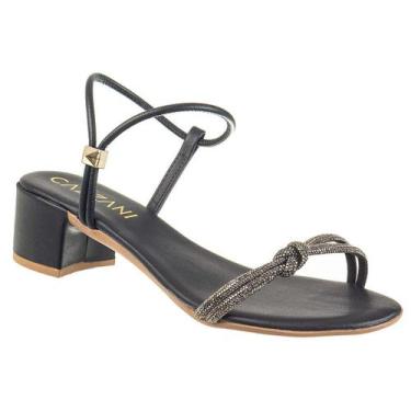 Imagem de Salto Alto Brilho Strass Preto Ajustavel Leve Macio Conforto - Cassi, 