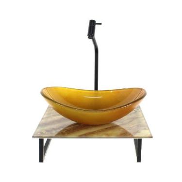 Imagem de Kit Cuba Vidro Oval 10Mm Tampo Vidro 40Cm X 40Cm Mármore - Cubas E Gab