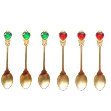 Imagem de Colheres Natalinas Para Café/Chá Vintage Jogo Com 6 - Inox Pvd. - roje