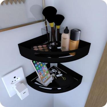 Imagem de Kit 2 Prateleiras de Canto Para Quarto Inox Preto Multiuso - MetalCrom