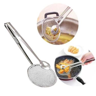 Imagem de Pegador Escumadeira em Aço Inox com Pegador Fritura Saladas Churrasco 