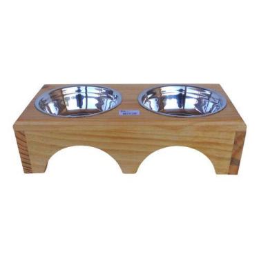Imagem de Comedouro Pet Elevado Duplo P - Potes  Inox  Madeira Lapa - JM Pet