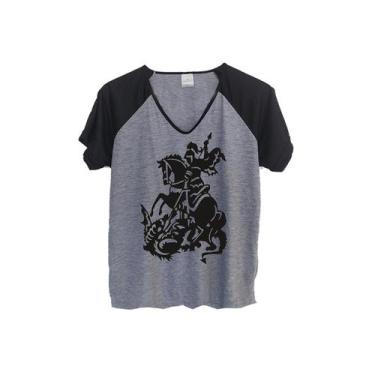 Imagem de 1 Camiseta São Jorge Babylook Raglan Santo Dragão Preto Personalizada 