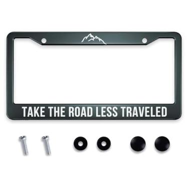 Imagem de Smooffly Moldura de placa de carro Take The Road Less Traveled de aço inoxidável acessório de capa de placa de carro à prova de ferrugem decoração de moldura de placa de carro 31 cm x 6,3 polegadas