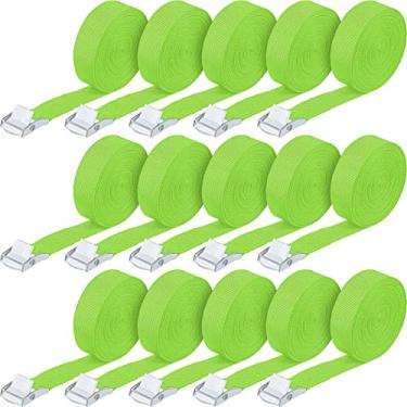 Imagem de Pacote com 15 tiras de amarração ajustáveis para caiaques com fivelas de até 113 kg para carga, bagagem, motocicletas, caminhão, SUV, suporte de teto de carro, prancha de surf SUP (verde)