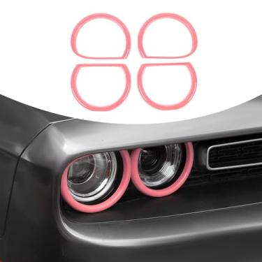 Imagem de Voodonala Para Challenger Farol Farol Abajur Acentos Aprimoramentos Cobertura Biséis Anel Cobertura Acabamento para Dodge Challenger 2015-2024+ Acessórios Exteriores, Rosa ASB 4PCS