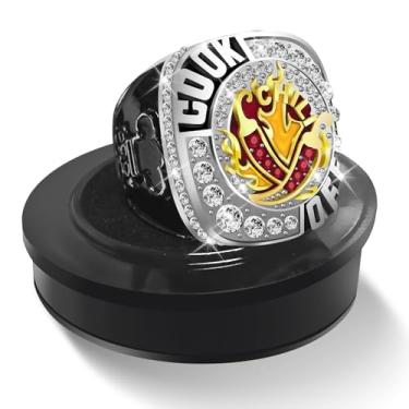 Imagem de Tkifoda Anel Chili Cook Off Championship, Medalha de Prêmio Chili Cook Off, Anel de Chili com Corrente de Pescoço e Suporte de Exibição de Acrílico, Chili Cook Off Decorações Artigos de Festa