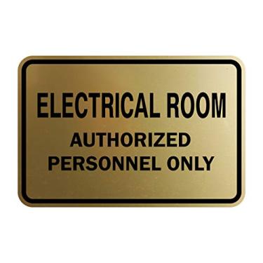 Imagem de Signs ByLITA Placa clássica emoldurada para sala elétrica autorizada SOMENTE (ouro escovado) - Pequeno