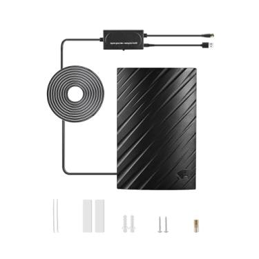 Imagem de POBADY Antena de TV para Smart TV Antena de TV Digital Interna de 25dBi com Amplificador USB e Adaptador F Fêmea para TV Macho 500 Milhas Antena de TV DVB-T2 RG174 Cabo Coaxial de 5m/16.4pés