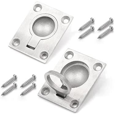 Imagem de Yakamoz 2 pacotes de aço inoxidável anel nivelado puxador de móveis armário escondido alças de elevação embutidas puxadores de anel de barco para porta de trava de escotilha marinha (48 x 38 mm)