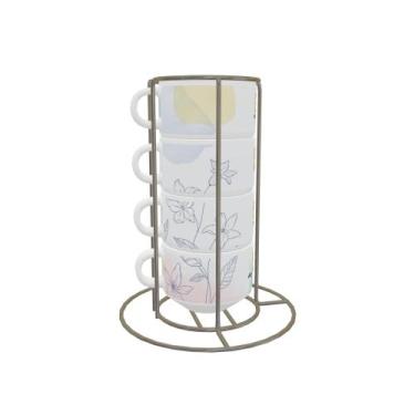 Imagem de Conjunto com 4 xícaras de Cerâmica com suporte aramado- Entrego Confio