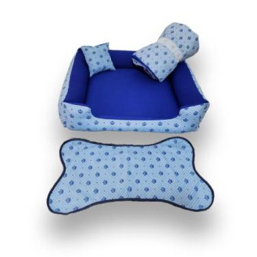 Imagem de cama de cachorro Grande caminha pet até15kg +edredom e tapete ( azul c