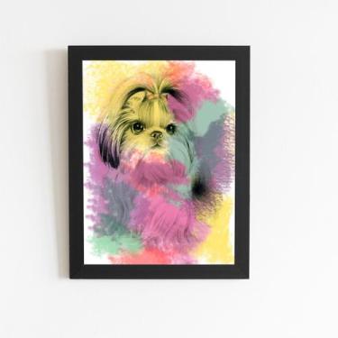 Imagem de Quadro Cachorro Shih Tzu Fêmea Aquarela Moldura 30x40cm - PlimShop