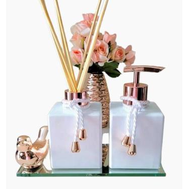 Imagem de Kit lavabo banheiro vaso  porta sabonete aromatizador varetas luxo - A