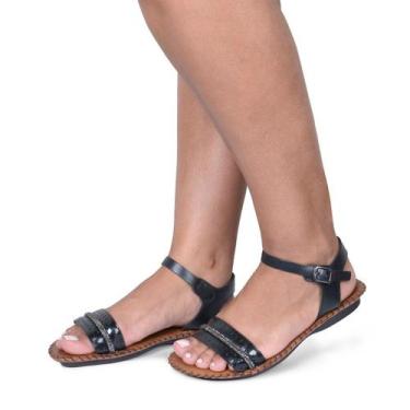 Imagem de Sandália Rasteira em Couro Preto - Flor d couro, 38