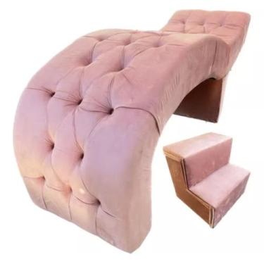 Imagem de Maca para Estética Luxo Rose Veludo Capitone Estofados com Escadinha B