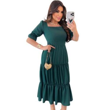 Imagem de Vestido Alfaiataria Evangélico Com Babado Verde - Atacado da Moda, Ver