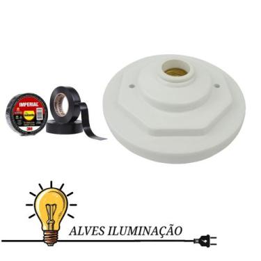 Imagem de Plafon Octavado bocal E-27 Soquete Plástico com fita isolante 5 metros