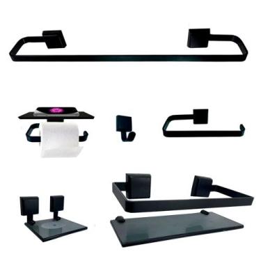 Imagem de 1 Kit Para Banheiro Luxo Preto C/ Papeleira Premium - Uni Vendas, Fumê