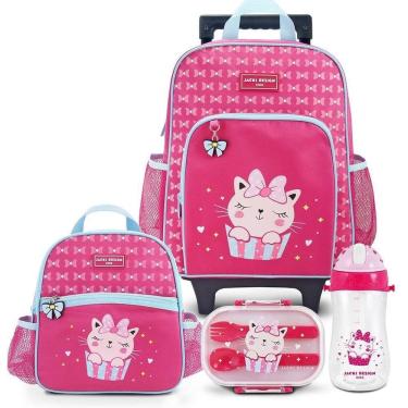 Imagem de Conjunto De Mochila De Rodinha, Lancheira Térmica, Pote E Garrafa Pimpolhos Pink