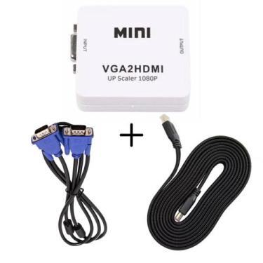 Imagem de Conversor Adaptador Vga Para Hdmi Com Saída P2 Áudio + Cabo Vga + Cabo
