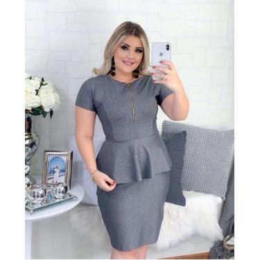 Imagem de Vestido Midi Plus Size Peplum zíper Moda Feminina Evangélica - Miss Fl