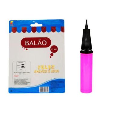 Imagem de Kit 1 Balão Feliz Aniversário + 1 Mini Bomba P/ Inflar Bexiga - RT