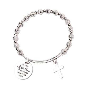Imagem de REEBOOOR Presente Cristão Joias Religiosas God is Within Her She Will Not Fall Versículo da Bíblia Pulseira Presente para Mulheres, Meninas ¡, 6 5 inch, Metal, epidoto